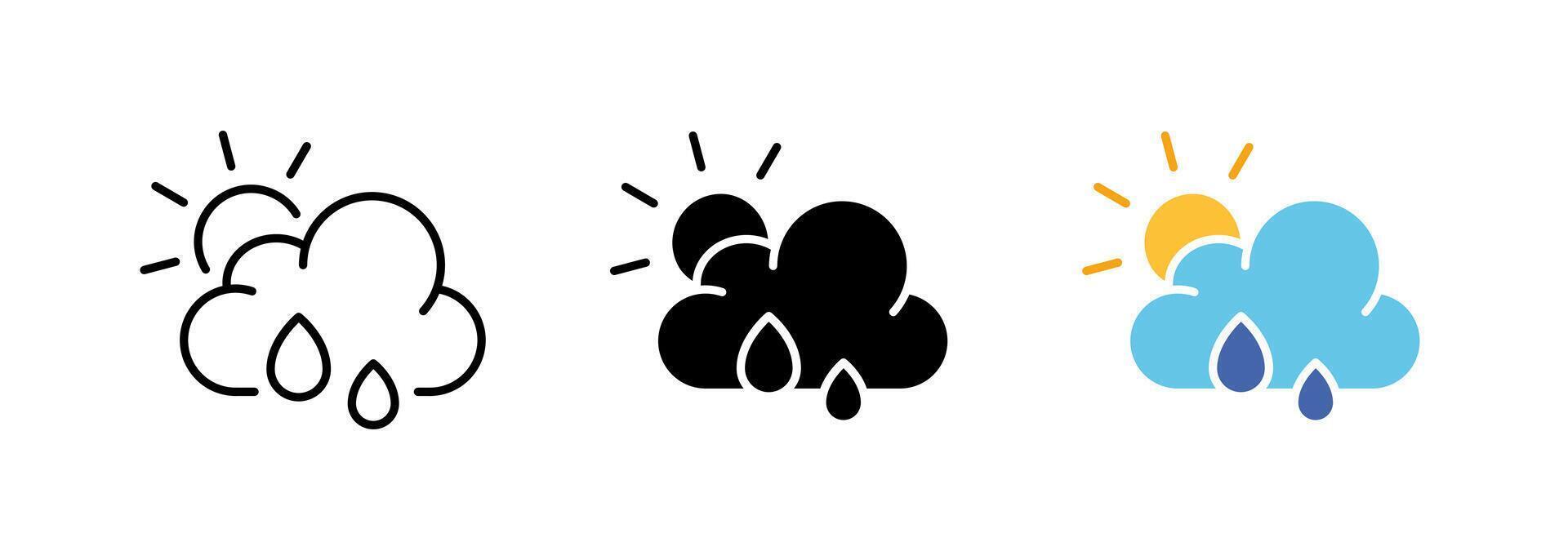 A depiction of rain clouds, symbolizing the arrival of precipitation. The image evokes feelings of freshness and renewal. set of icons in line, black and colorful styles isolated. vector