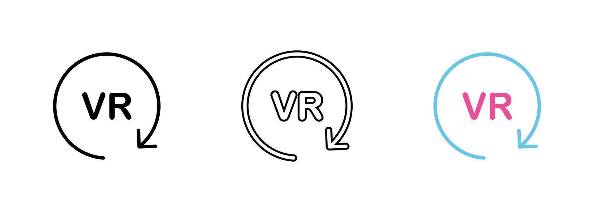 A round symbol representing the world of virtual reality, depicting the endless possibilities of immersive and interactive experiences. set of icons in line, black and colorful styles isolated. vector