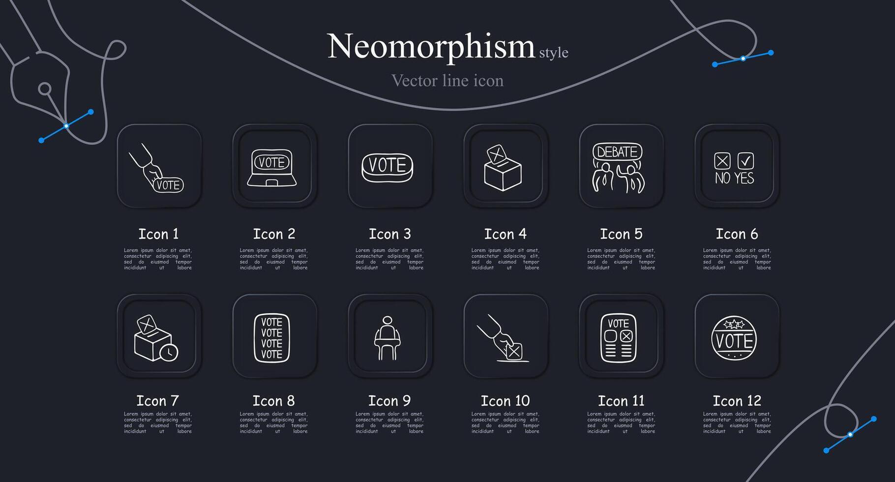 Set of icons representing elections and voting. Democracy, ballot, icons, set, election, vote. Neomorphism style. line icon vector