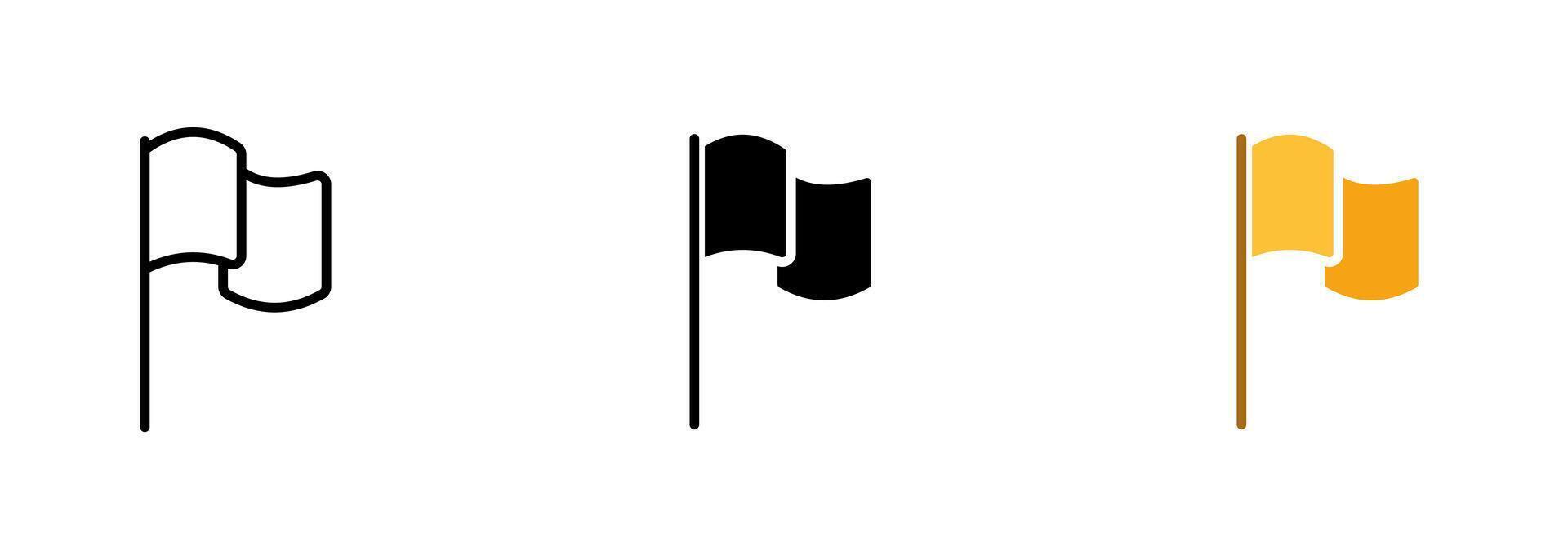 A flag icon on a pole. The flag has a rectangular shape and two color options red and blue. set of icons in line, black and colorful styles isolated. vector
