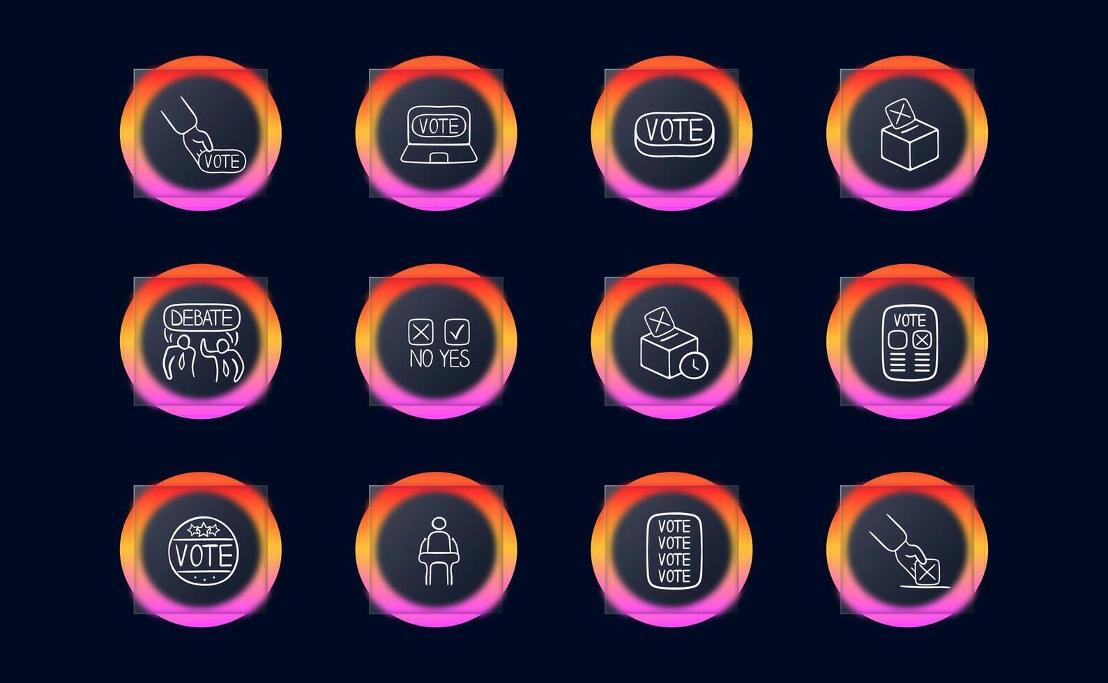 Set of icons representing elections and voting. Democracy, ballot, icons, set, election, vote. Neomorphism style. line icon vector