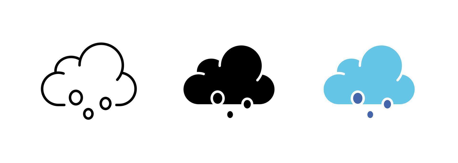 A depiction of rain clouds, symbolizing the arrival of precipitation. The image evokes feelings of freshness and renewal. set of icons in line, black and colorful styles isolated. vector