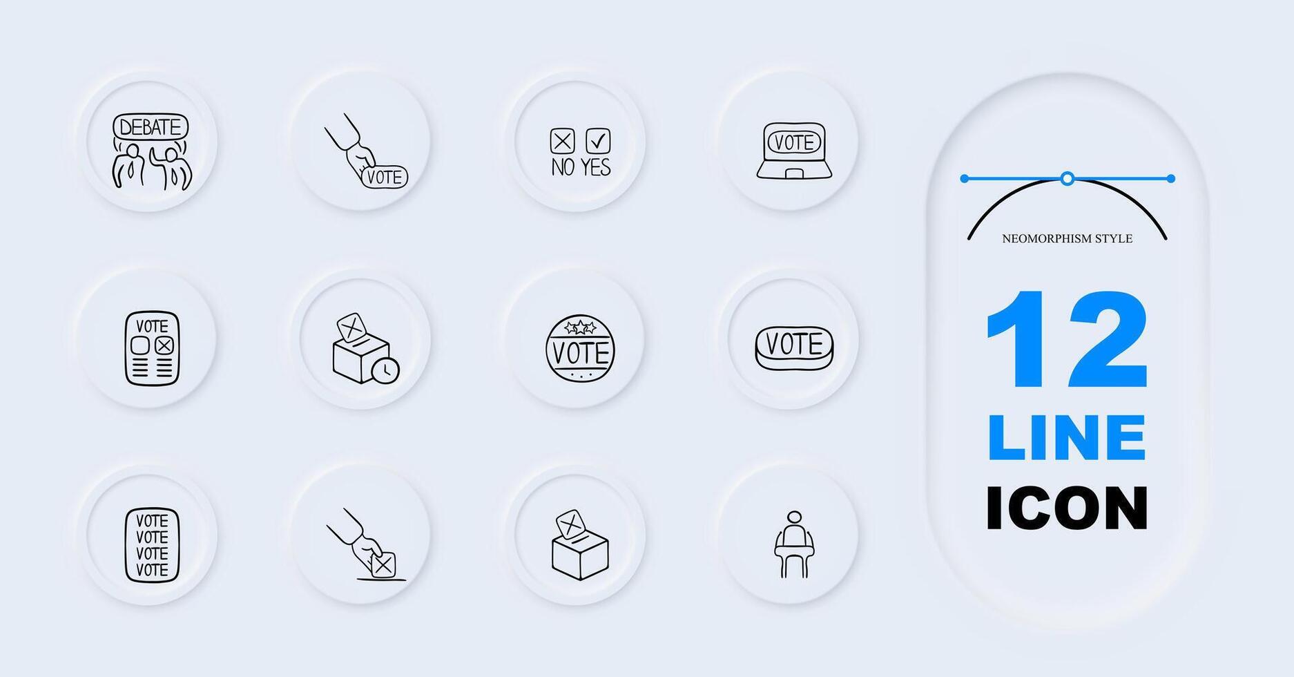 Set of icons representing voting and elections. Democracy, ballot, icons, set, election, vote. Pastel color background. 12 line icon vector