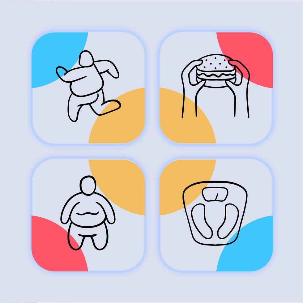 Overweight line icon. Diet, scales, fast food, obesity, fat, cellulite, weight loss. Neomorphism style. line icon vector