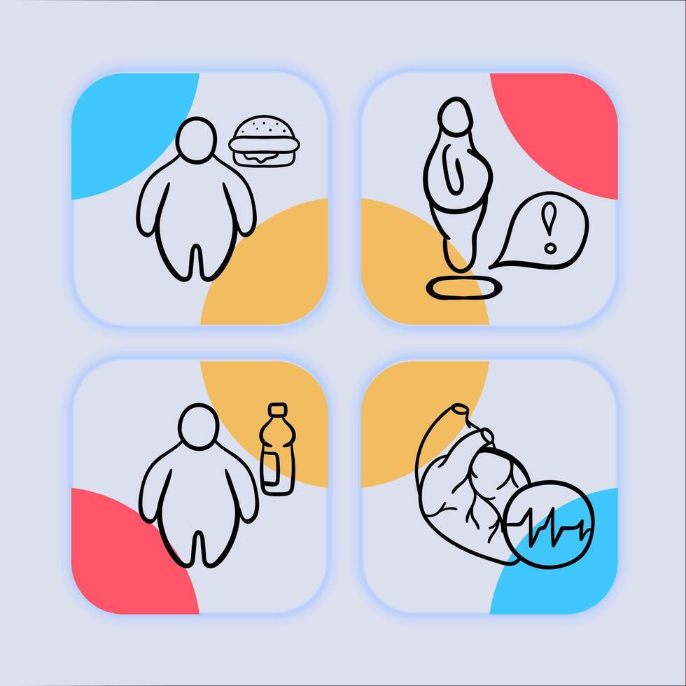 Exercise for weight loss line icon. Dumbbell, kettlebell, xxxl t-shirt, fruits, proper nutrition, diet, overweight problem. Neomorphism style. line icon vector