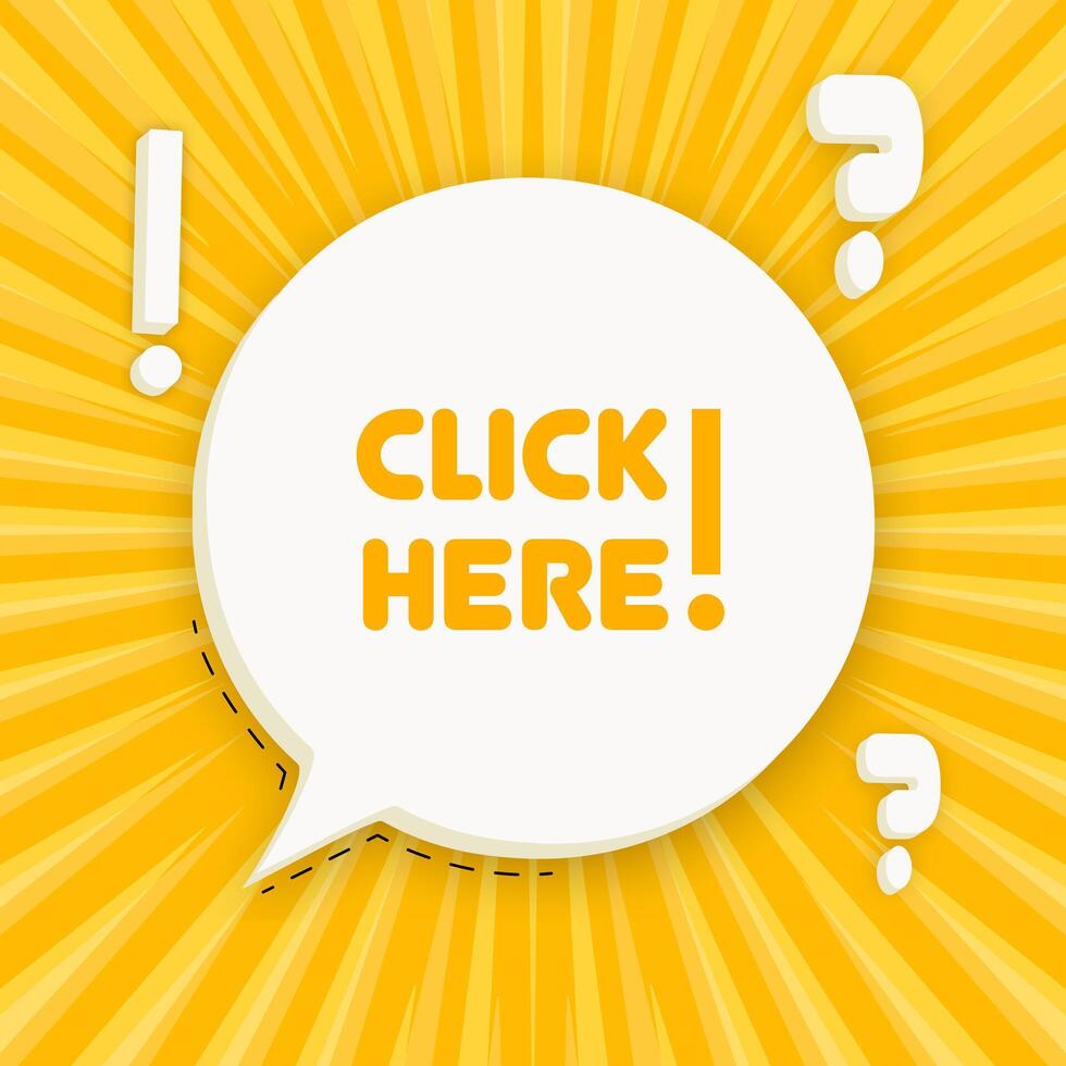 Click here banner. Speech bubble with Click here text. Business concept. 3d illustration. Pop art style. line icon for Business vector