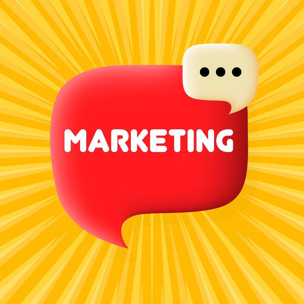 Marketing banner. Speech bubble with Marketing text. Business concept. 3d illustration. Pop art style. line icon for Business vector