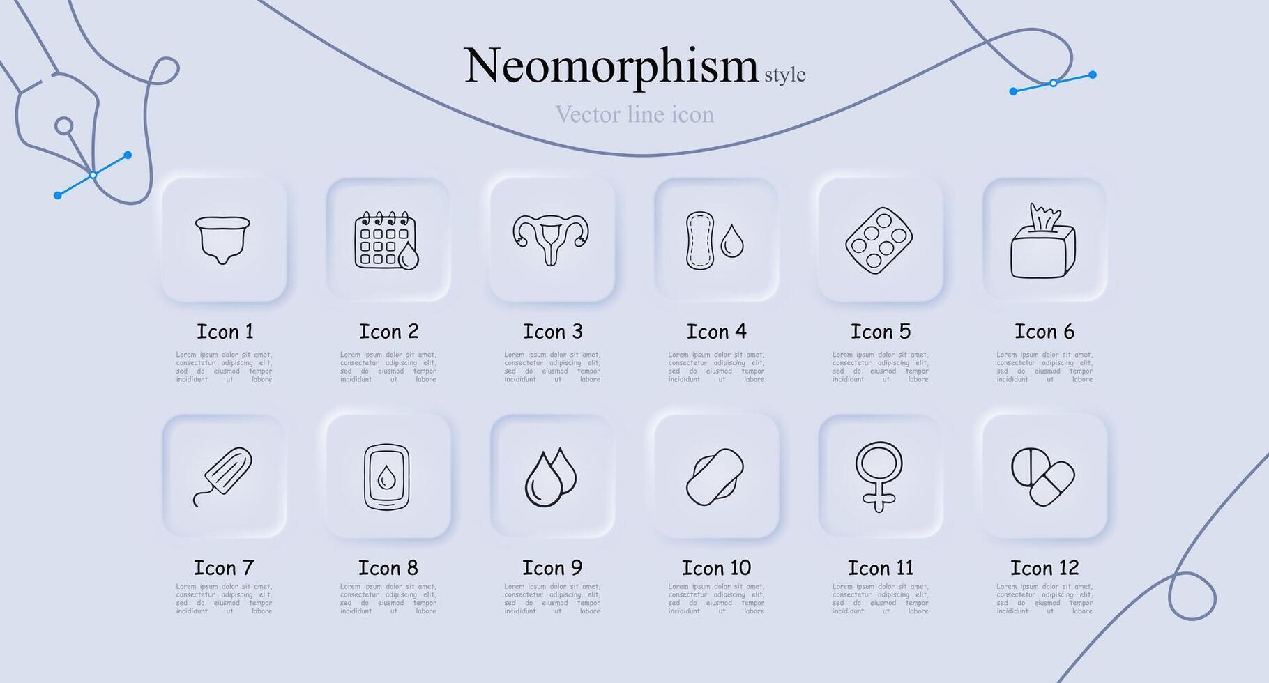 Menstruation awareness and care. A natural bodily process in women characterized by the shedding of the uterine lining. Neomorphism style. line icon vector