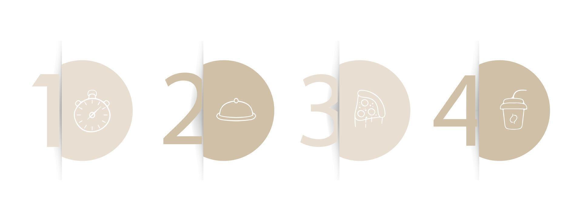 A collection of icons representing food delivery, featuring various symbols and illustrations related to the delivery of meals. Pastel color background. line icon vector