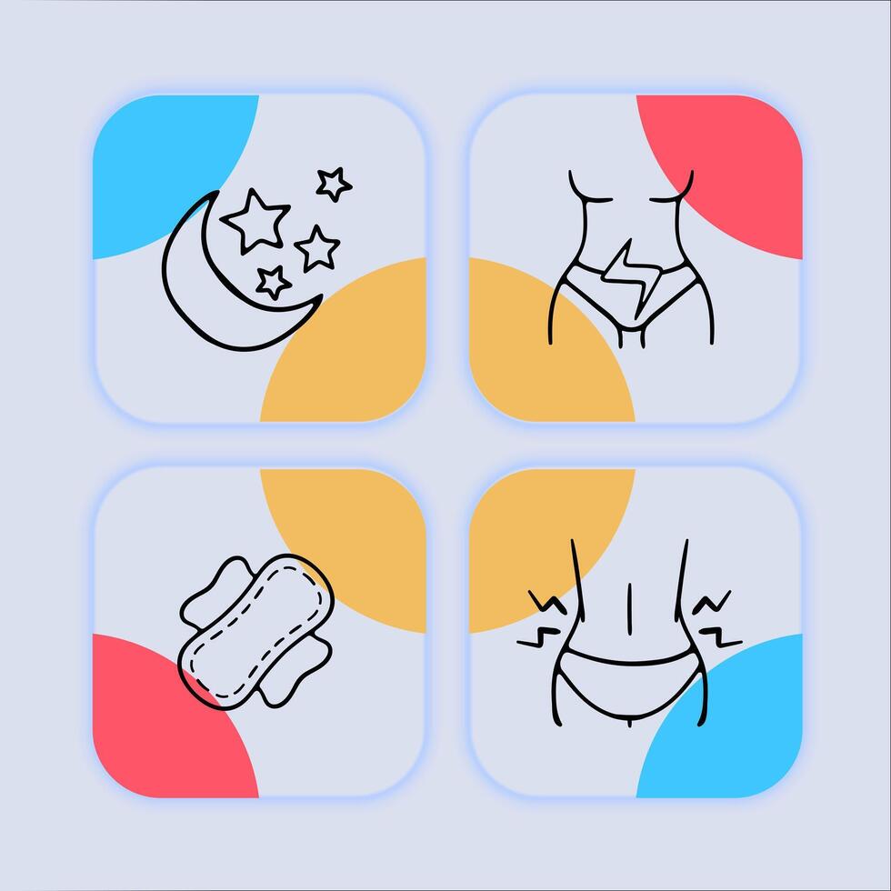 Menstruation awareness and care. A natural bodily process in women characterized by the shedding of the uterine lining. Neomorphism style. line icon vector
