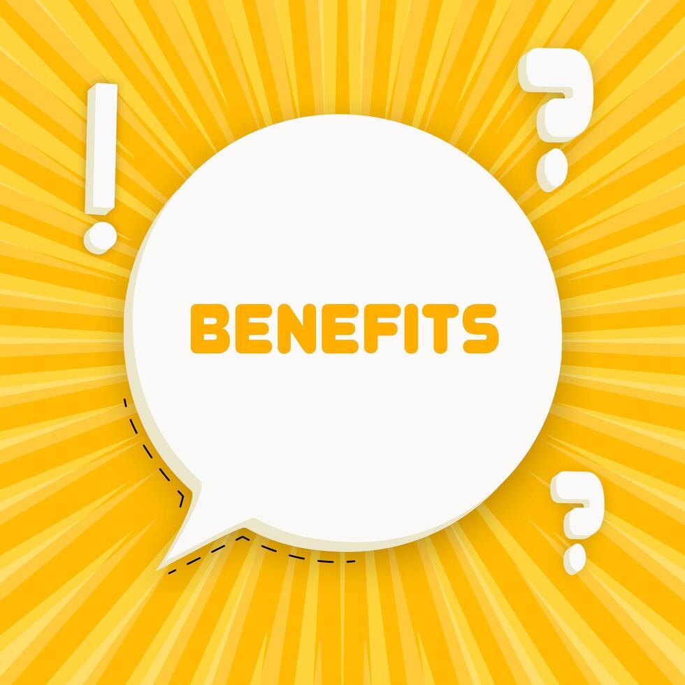 Benefits banner. Speech bubble with Benefits text. Business concept. 3d illustration. Pop art style. line icon for Business and Advertising. vector