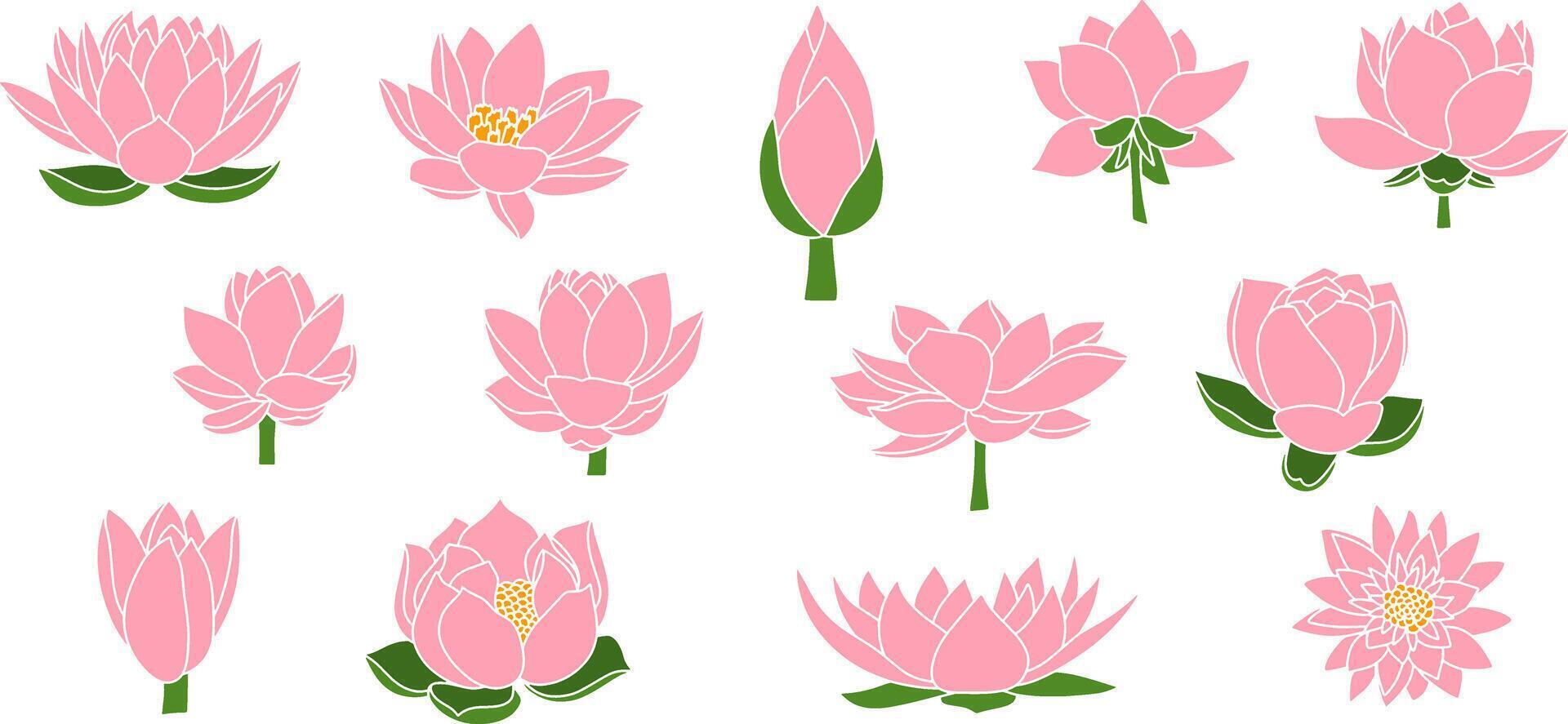 Stencil lotus rose flower clipart Hand drawn cartoon nature vector
