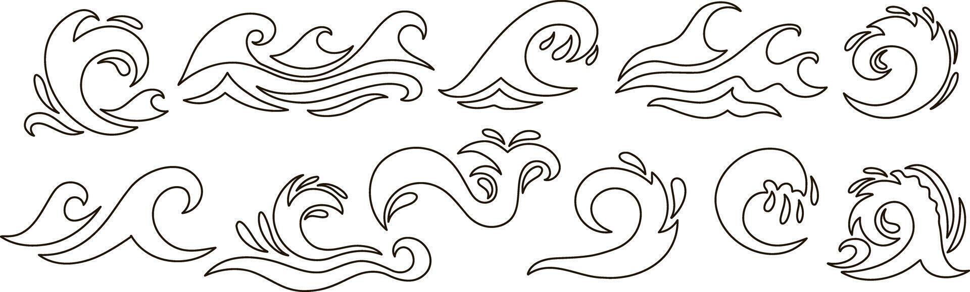 Doodle water wave clipart Hand drawn art Sketch vector
