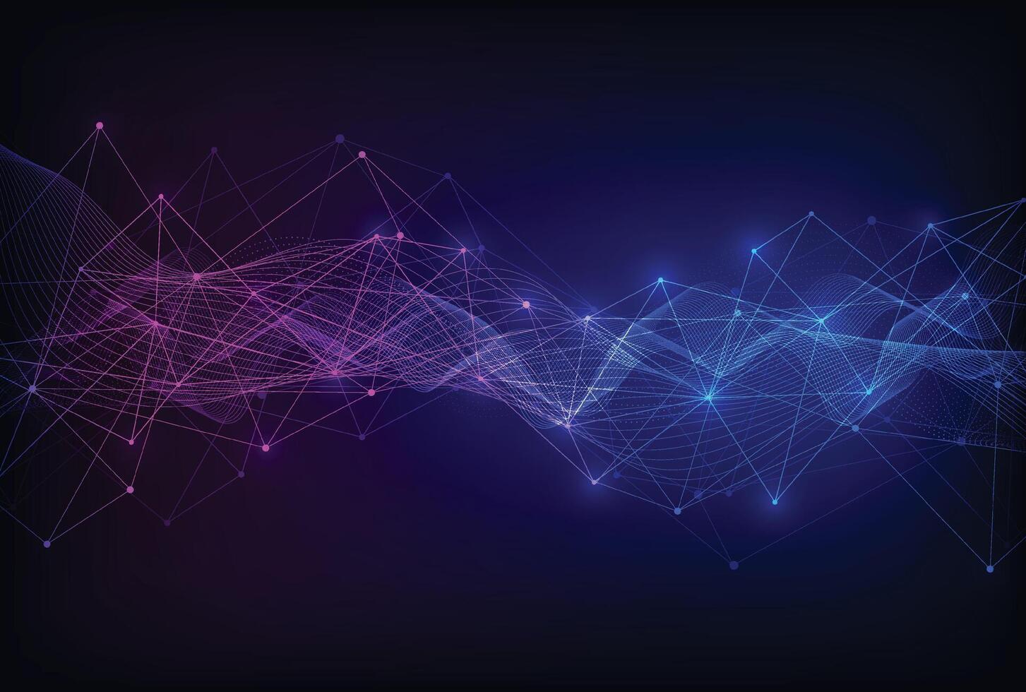 Wave lines flowing dynamic. Artificial intelligence deep learning visualization networks concept for AI, music, sound vector