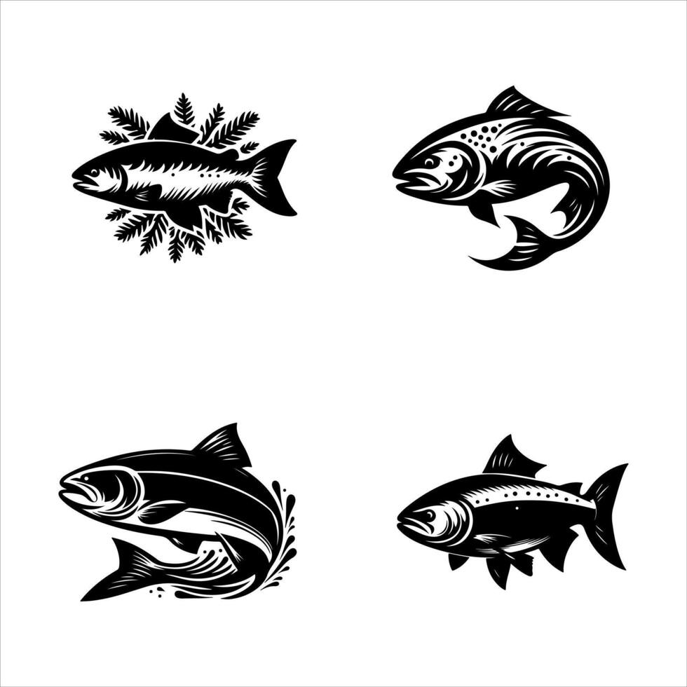 Set of fishes silhouettes vector