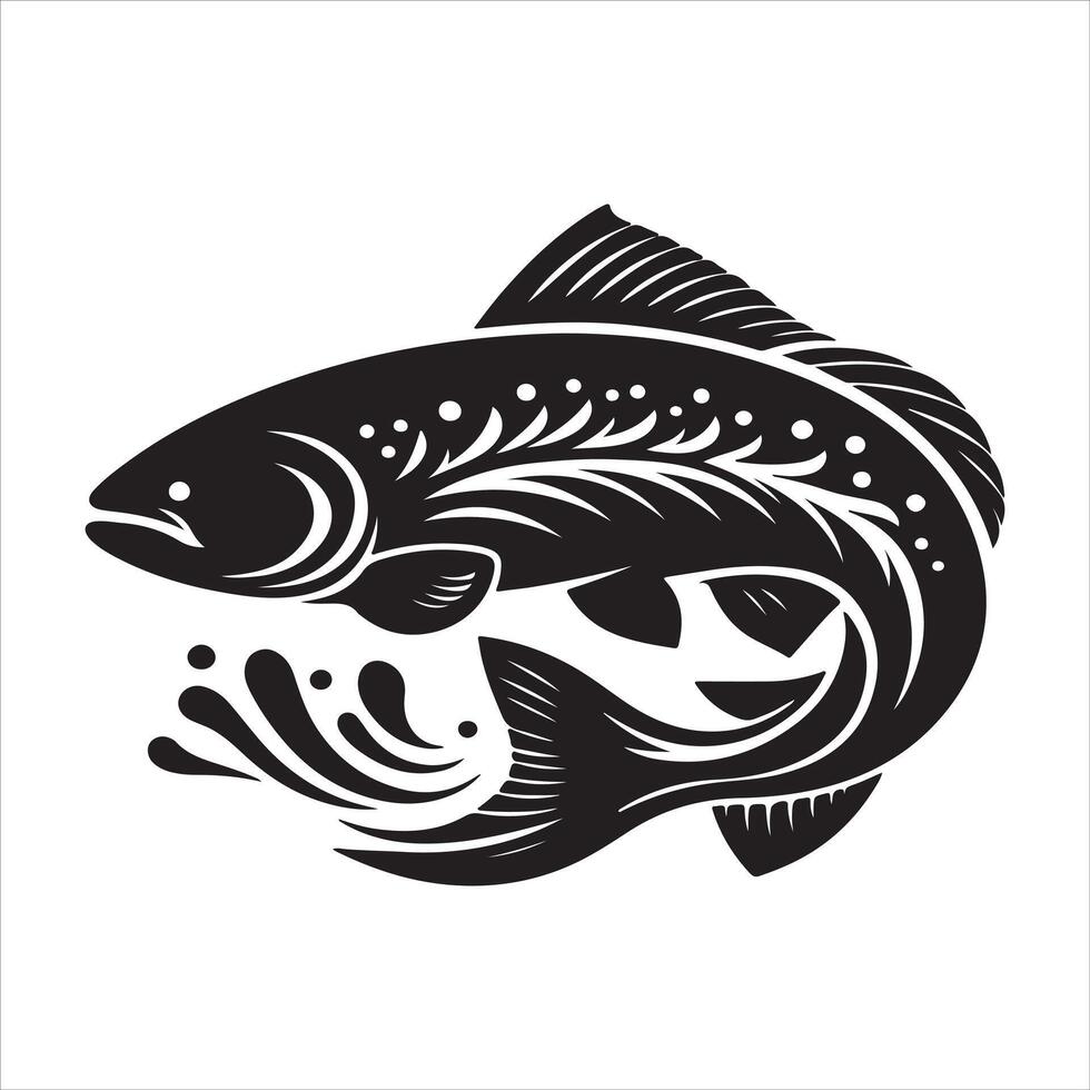 Black and white fish on white background vector
