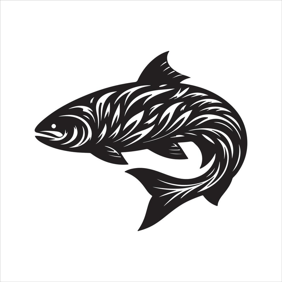 Black and white fish on white background vector