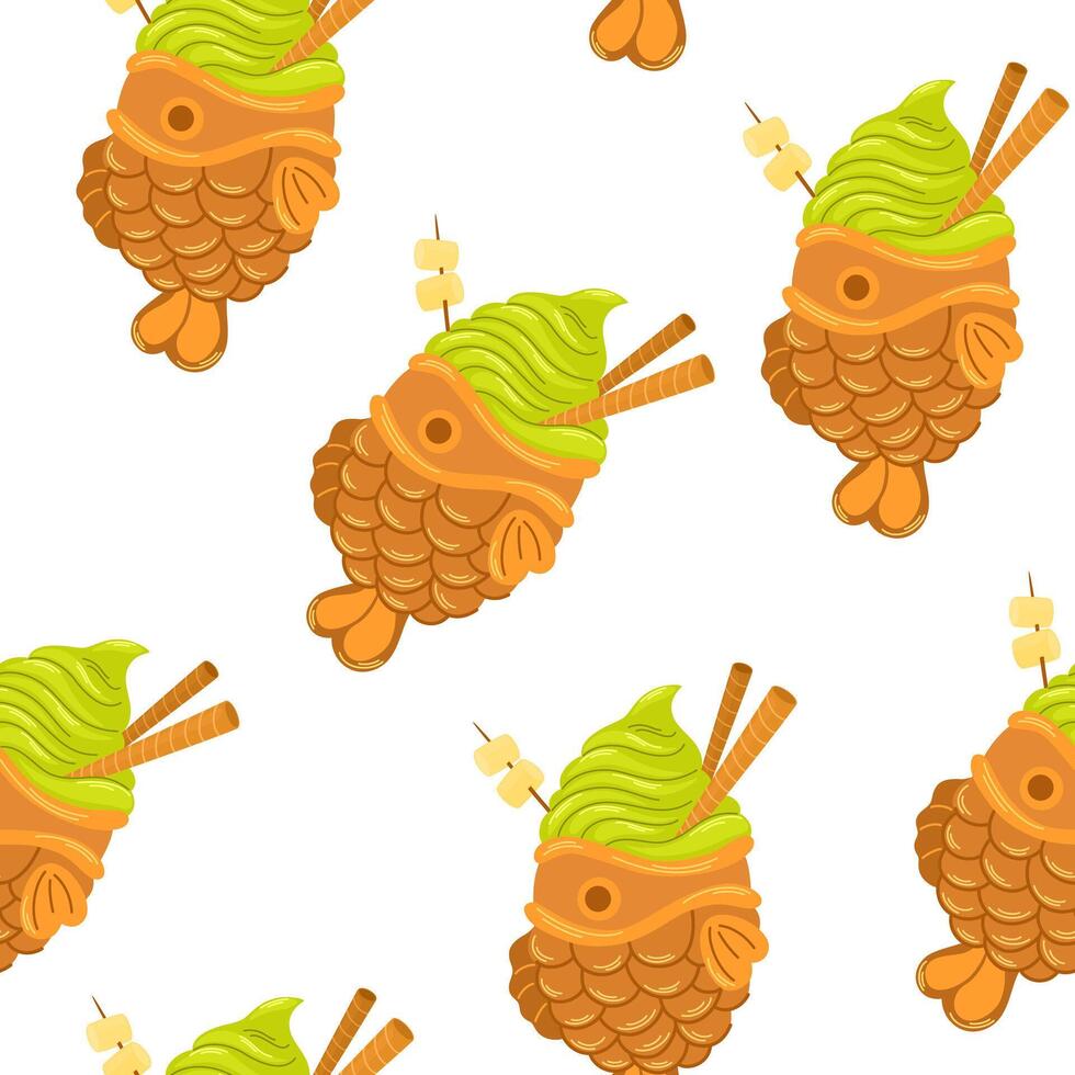 Matcha ice cream seamless pattern on green matcha background. for for fabric, textiles, wrapping paper, cover, banner vector