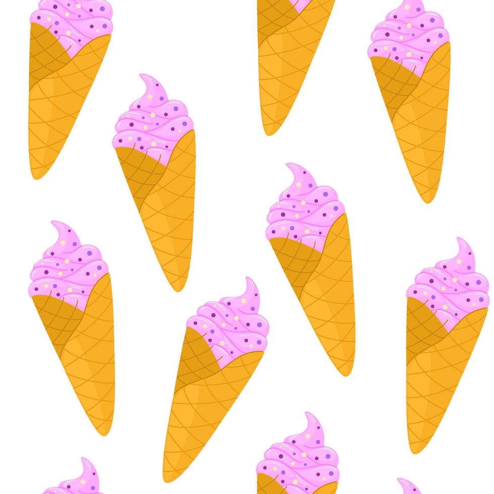 Tasty ice cream. Backdrop with delicious frozen creamy refreshing summer desserts. Hand drawn seamless pattern for fabric, textiles, wrapping paper, cover, banner vector