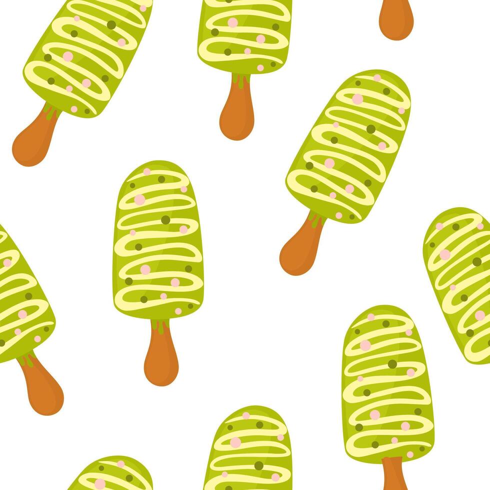 Matcha ice cream seamless pattern on green matcha background. for for fabric, textiles, wrapping paper, cover, banner vector