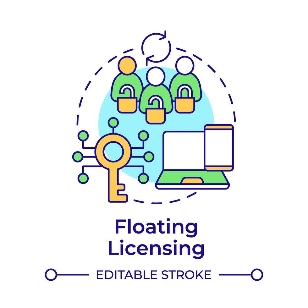Floating licensing multi color concept icon. Device tracking, network license. User access control. Round shape line illustration. Abstract idea. Graphic design. Easy to use in infographic vector