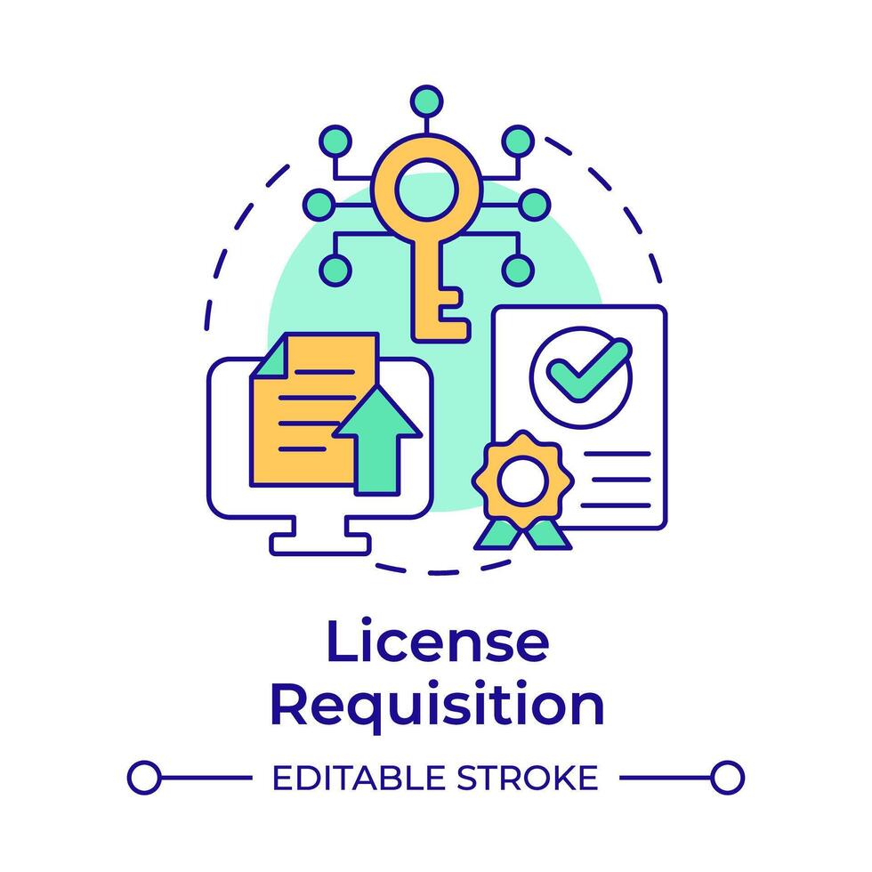 License requisition multi color concept icon. Software certification, documentation processing. Round shape line illustration. Abstract idea. Graphic design. Easy to use in infographic, presentation vector