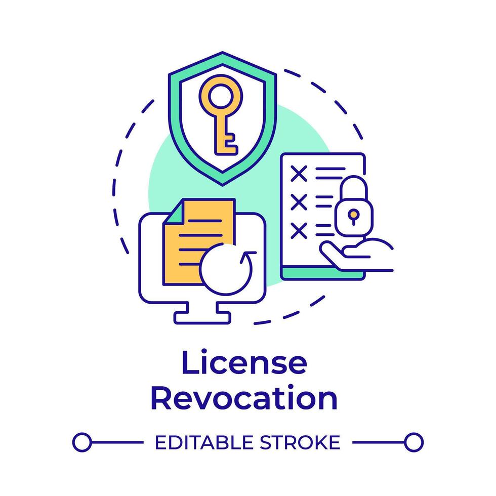 License revocation multi color concept icon. Access protection, agreement document. Round shape line illustration. Abstract idea. Graphic design. Easy to use in infographic, presentation vector