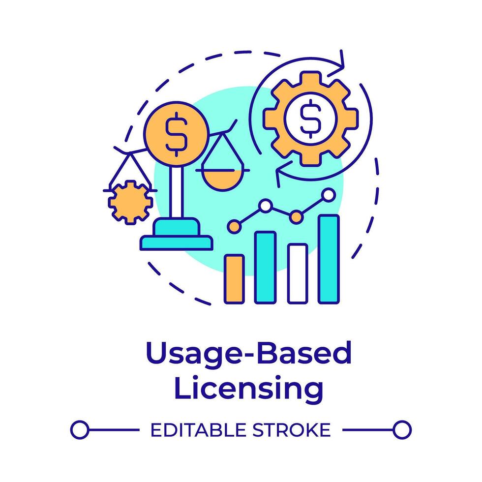 Usage-based licensing multi color concept icon. Pricing model, license compliance. Round shape line illustration. Abstract idea. Graphic design. Easy to use in infographic, presentation vector