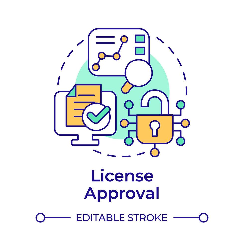 License approval multi color concept icon. Software validation, certification. Round shape line illustration. Abstract idea. Graphic design. Easy to use in infographic, presentation vector