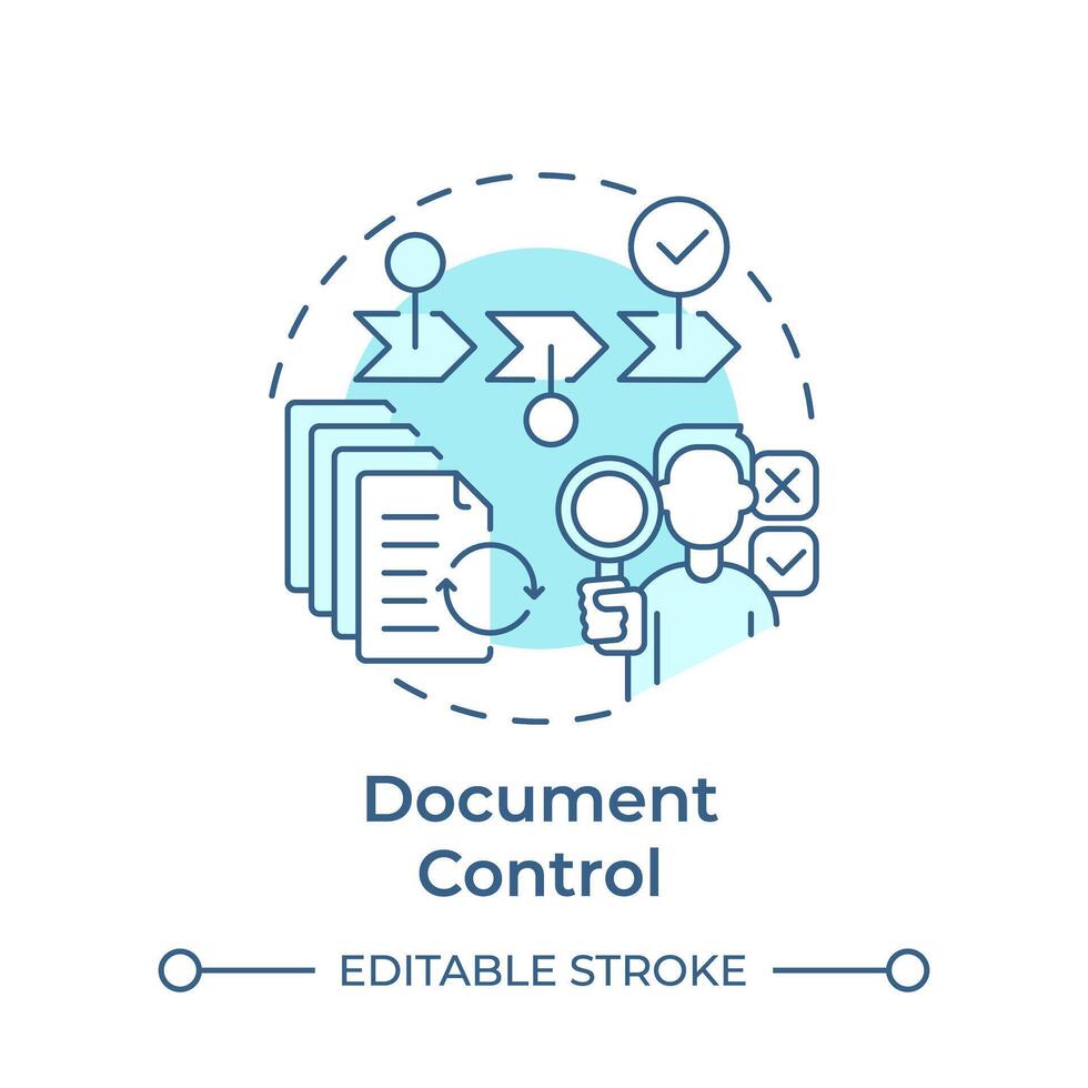 Document control soft blue concept icon. Records management, data analysis. Operational efficiency. Round shape line illustration. Abstract idea. Graphic design. Easy to use in infographic vector
