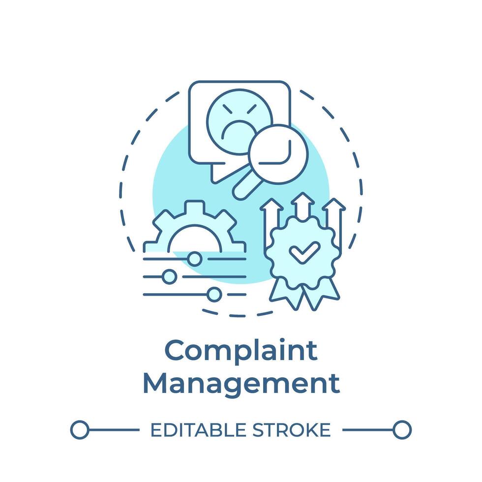 Complaint management soft blue concept icon. Customer service, quality standards. Round shape line illustration. Abstract idea. Graphic design. Easy to use in infographic, presentation vector