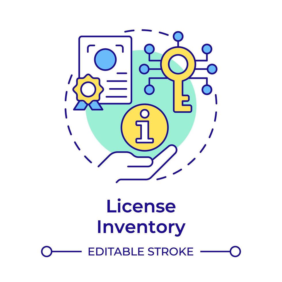 License inventory multi color concept icon. Software asset management. Compliance certificate. Round shape line illustration. Abstract idea. Graphic design. Easy to use in infographic, presentation vector
