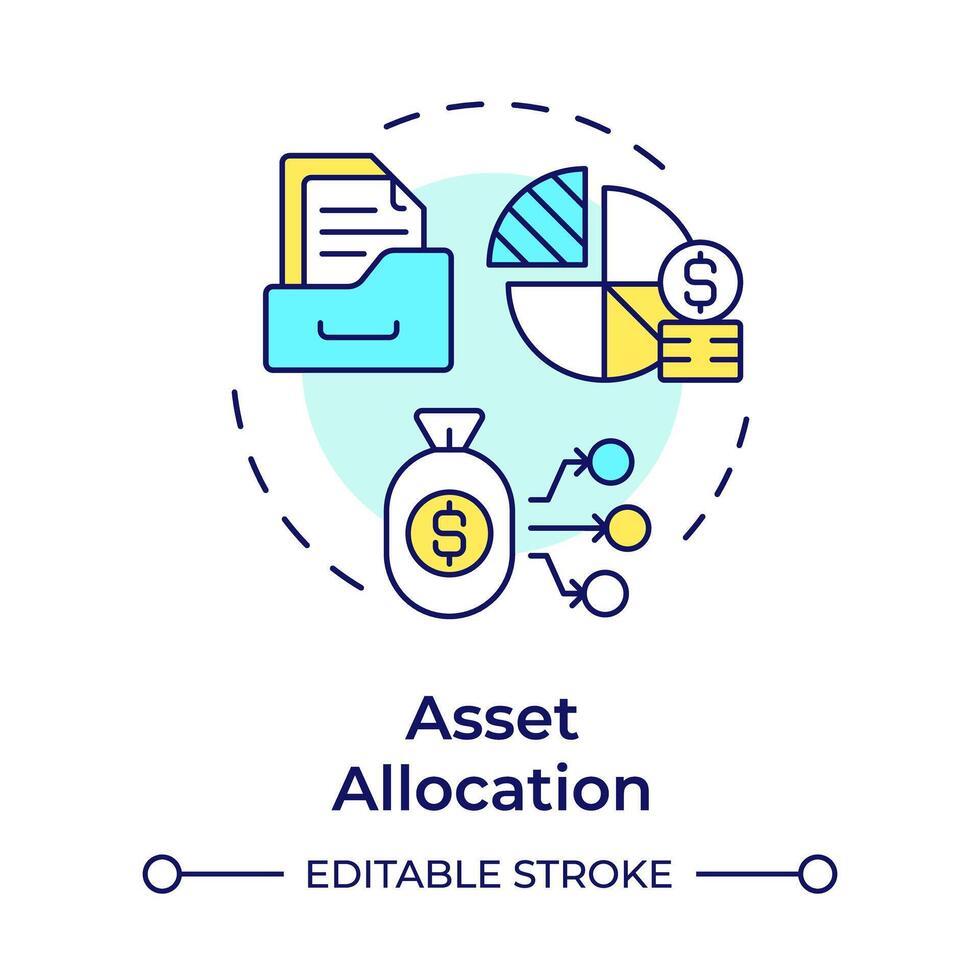 Asset allocation multi color concept icon. Investment plan, financial strategy. Round shape line illustration. Abstract idea. Graphic design. Easy to use in infographic, presentation vector