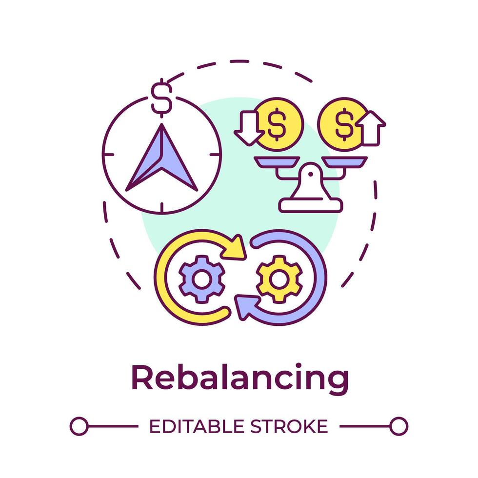 Rebalancing multi color concept icon. Wealth management, return potential. Finance objective. Round shape line illustration. Abstract idea. Graphic design. Easy to use in infographic, presentation vector