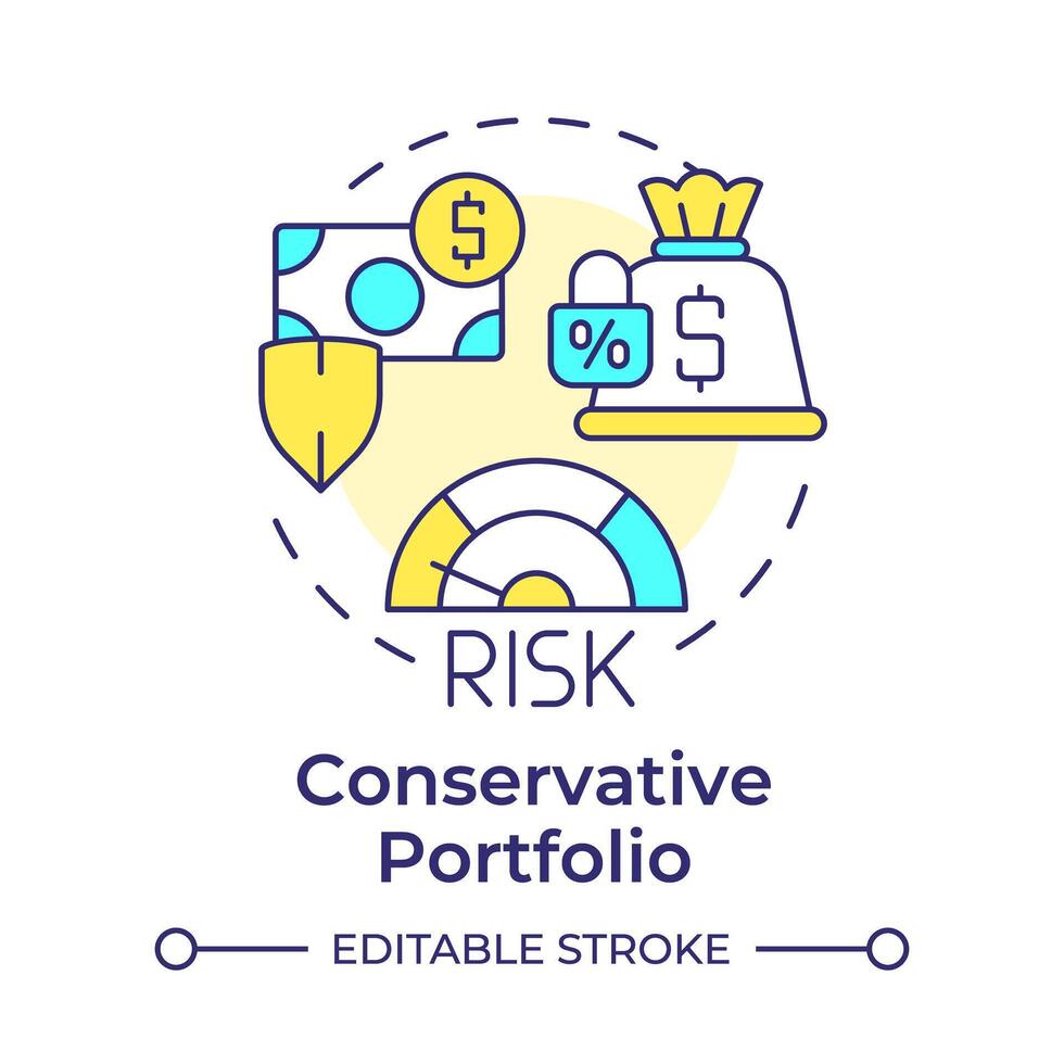 Conservative portfolio multi color concept icon. Low risk, earnings stability. Round shape line illustration. Abstract idea. Graphic design. Easy to use in infographic, presentation vector