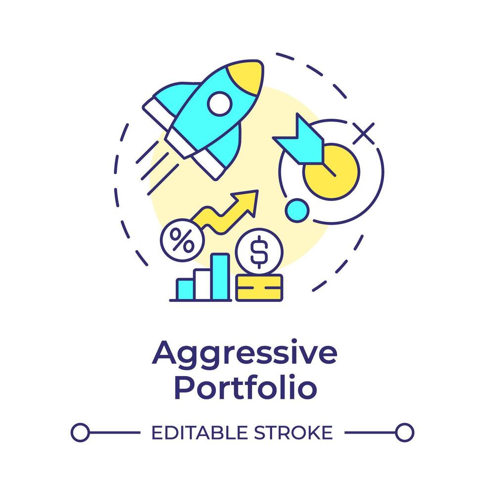 Aggressive portfolio multi color concept icon. Interest rate, asset allocation. Round shape line illustration. Abstract idea. Graphic design. Easy to use in infographic, presentation vector