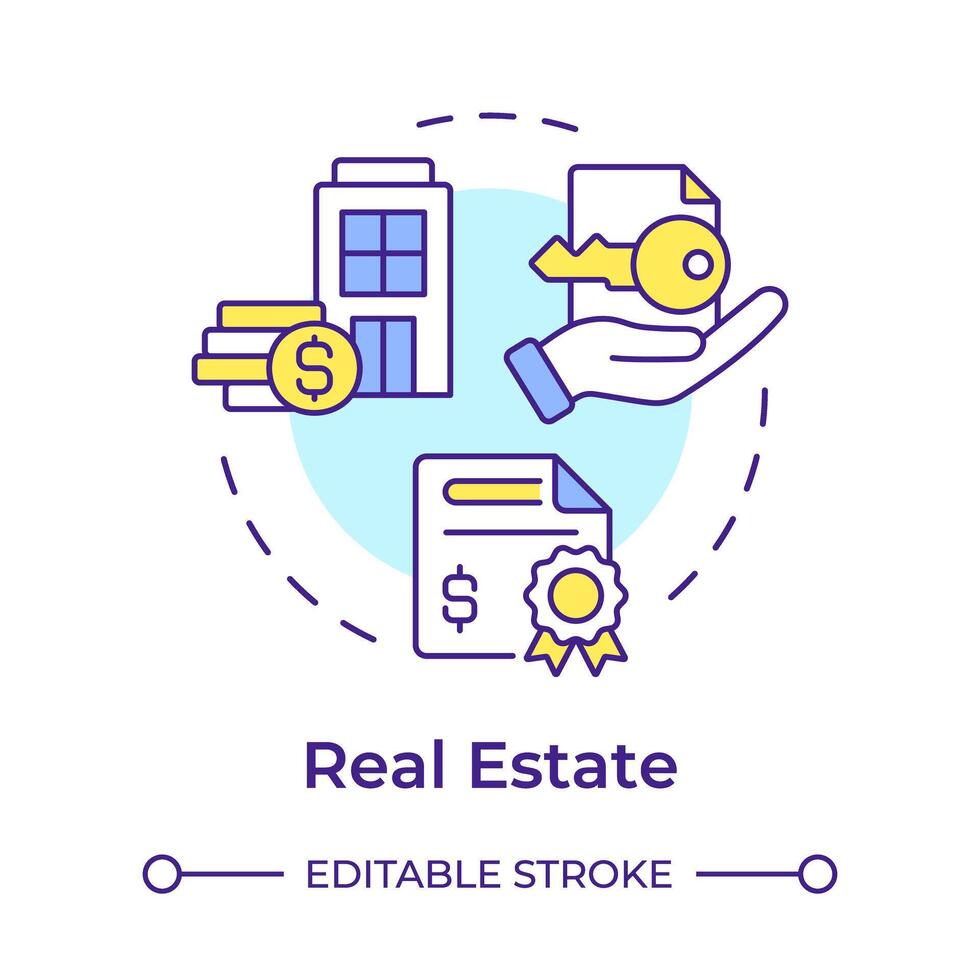 Real estate multi color concept icon. Wealth creation, rental income. Property management. Round shape line illustration. Abstract idea. Graphic design. Easy to use in infographic, presentation vector