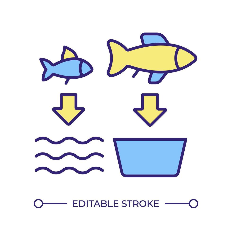 Fish size RGB color icon. Marine ecosystem, fishing. Seafood production package. Ecosystem health preservation. Isolated illustration. Simple filled line drawing. Editable stroke vector