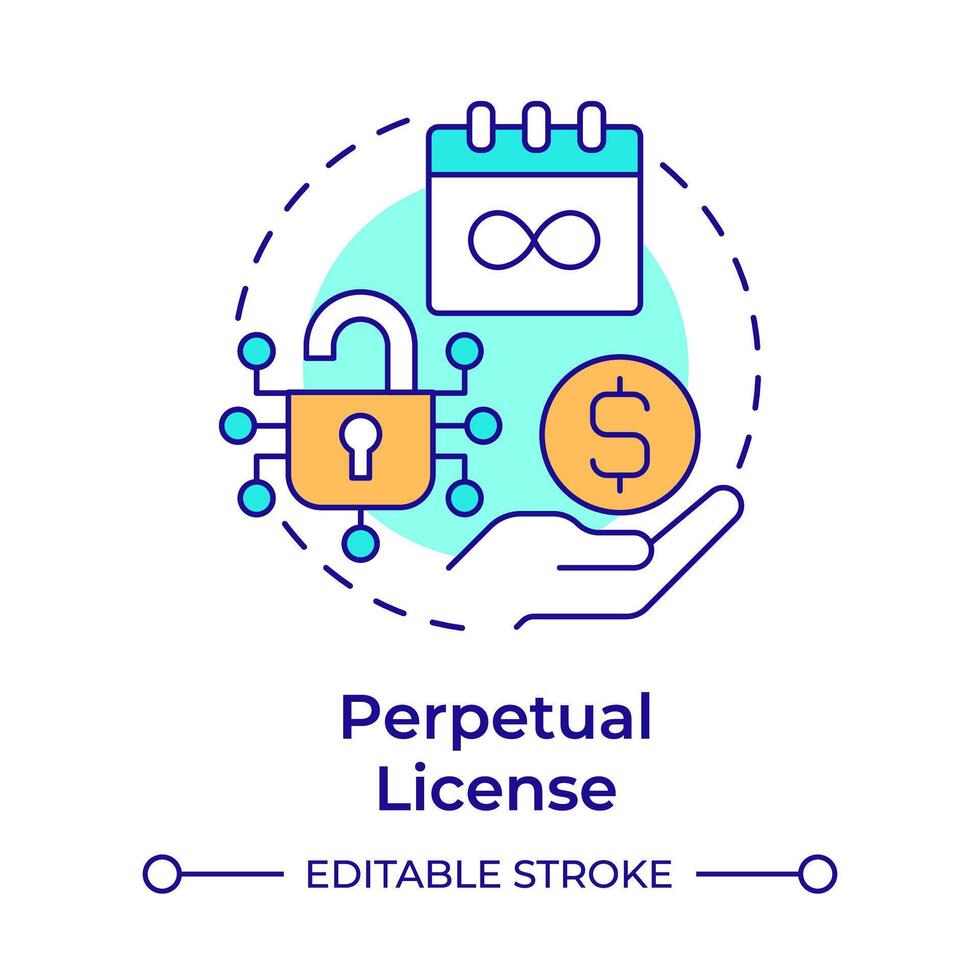Perpetual license multi color concept icon. Regulatory compliance, monthly calendar. Round shape line illustration. Abstract idea. Graphic design. Easy to use in infographic, presentation vector