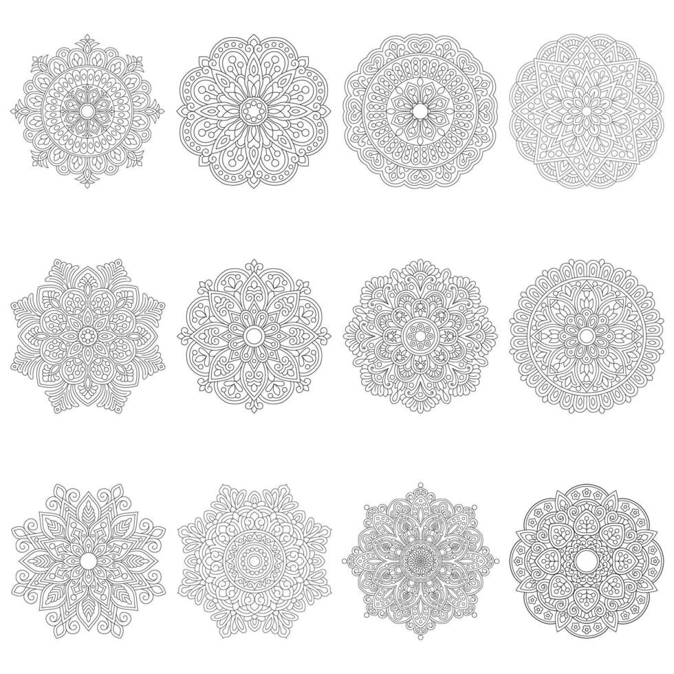 12 Set Creative Flower Mandala For colouring Book Page File vector