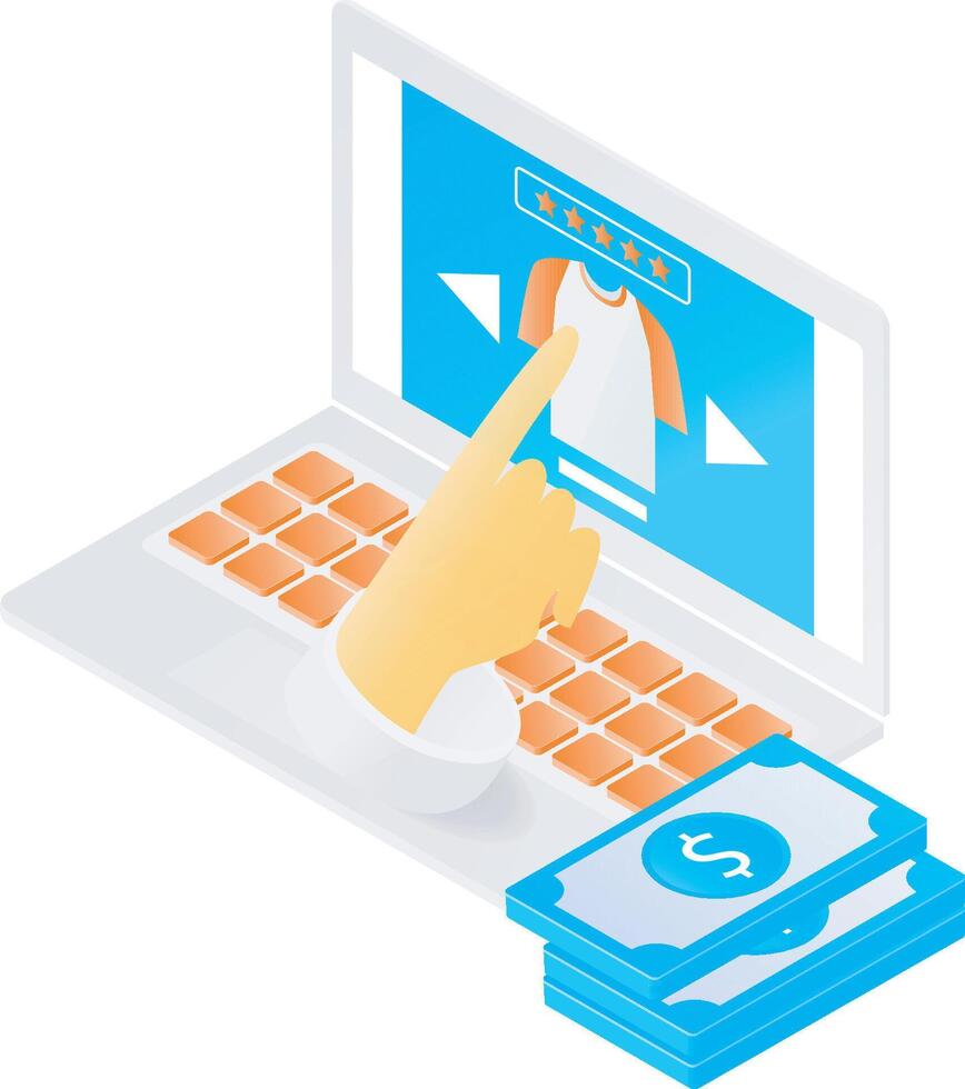 Online shopping on laptop screen vector