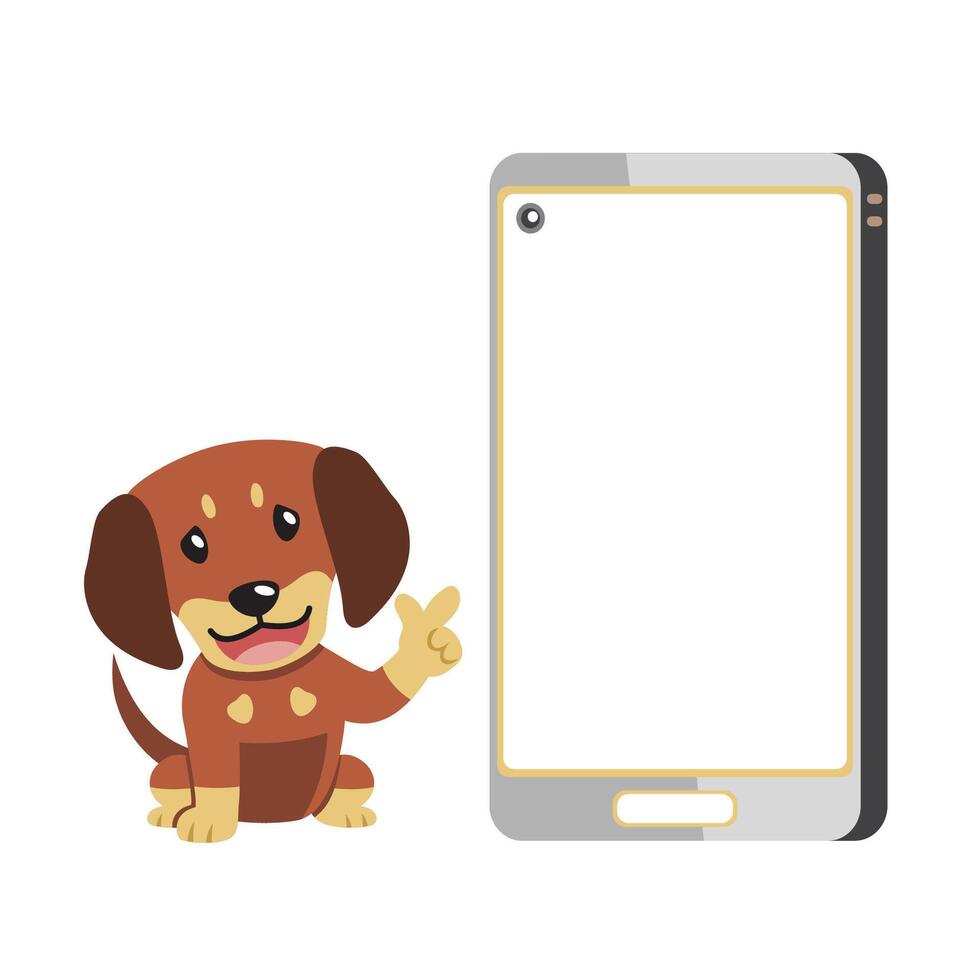 Cartoon character cute dachshund dog and smartphone vector