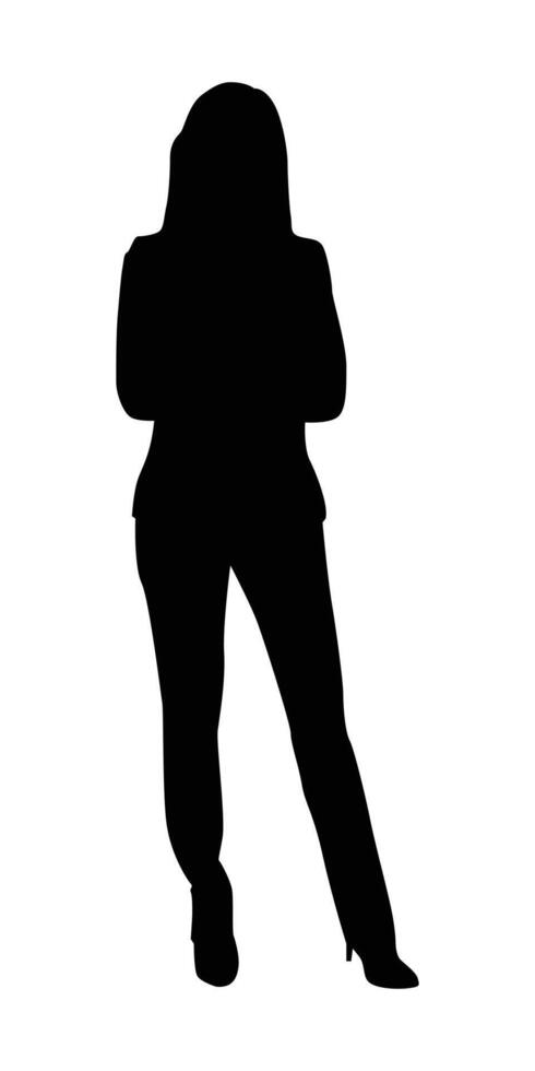 Business women standing silhouette illustration. Woman posing in full body vector