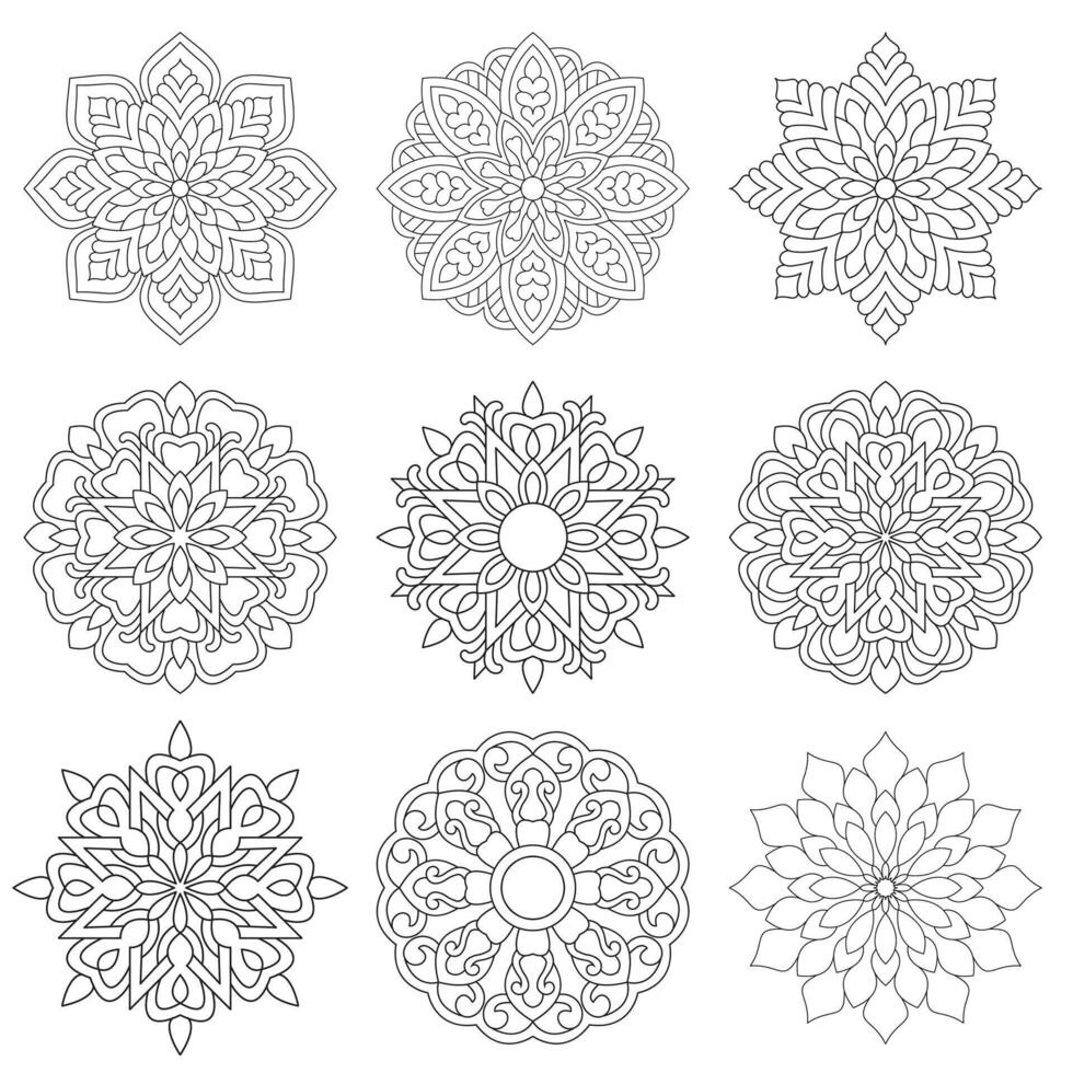 9 Set Unique Mandala For Coloring book Design vector