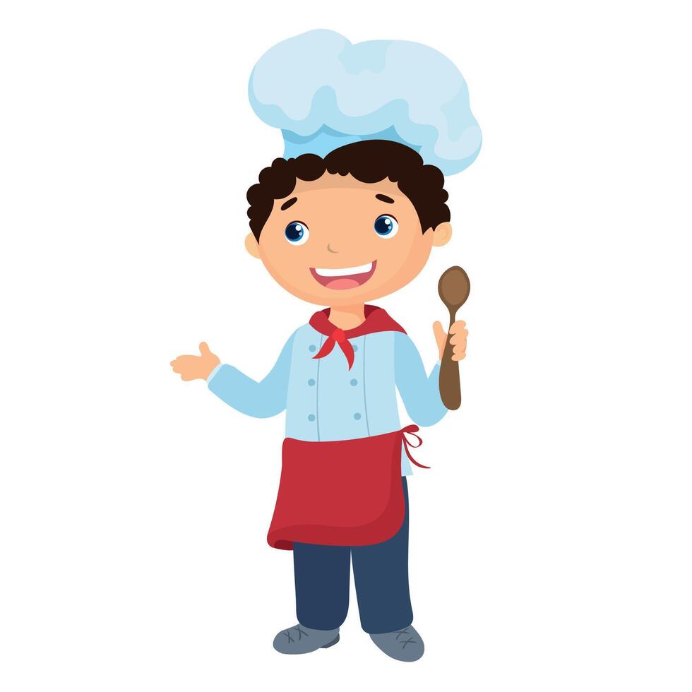 Boy cook in cap and red apron vector