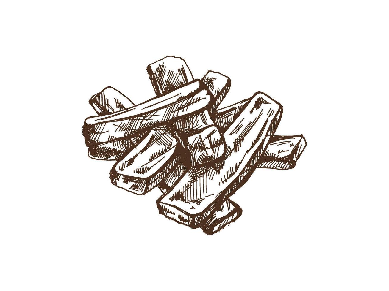 Hand-drawn monochrome sketch of barbecue ribs. Doodle vintage illustration. Decorations for the menu of cafes and labels. Engraved image. vector