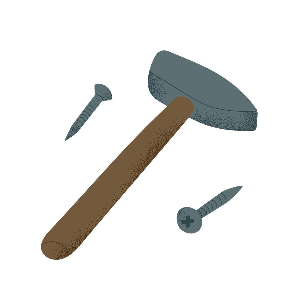 Flat hand drawn hammer with pins illustration vector
