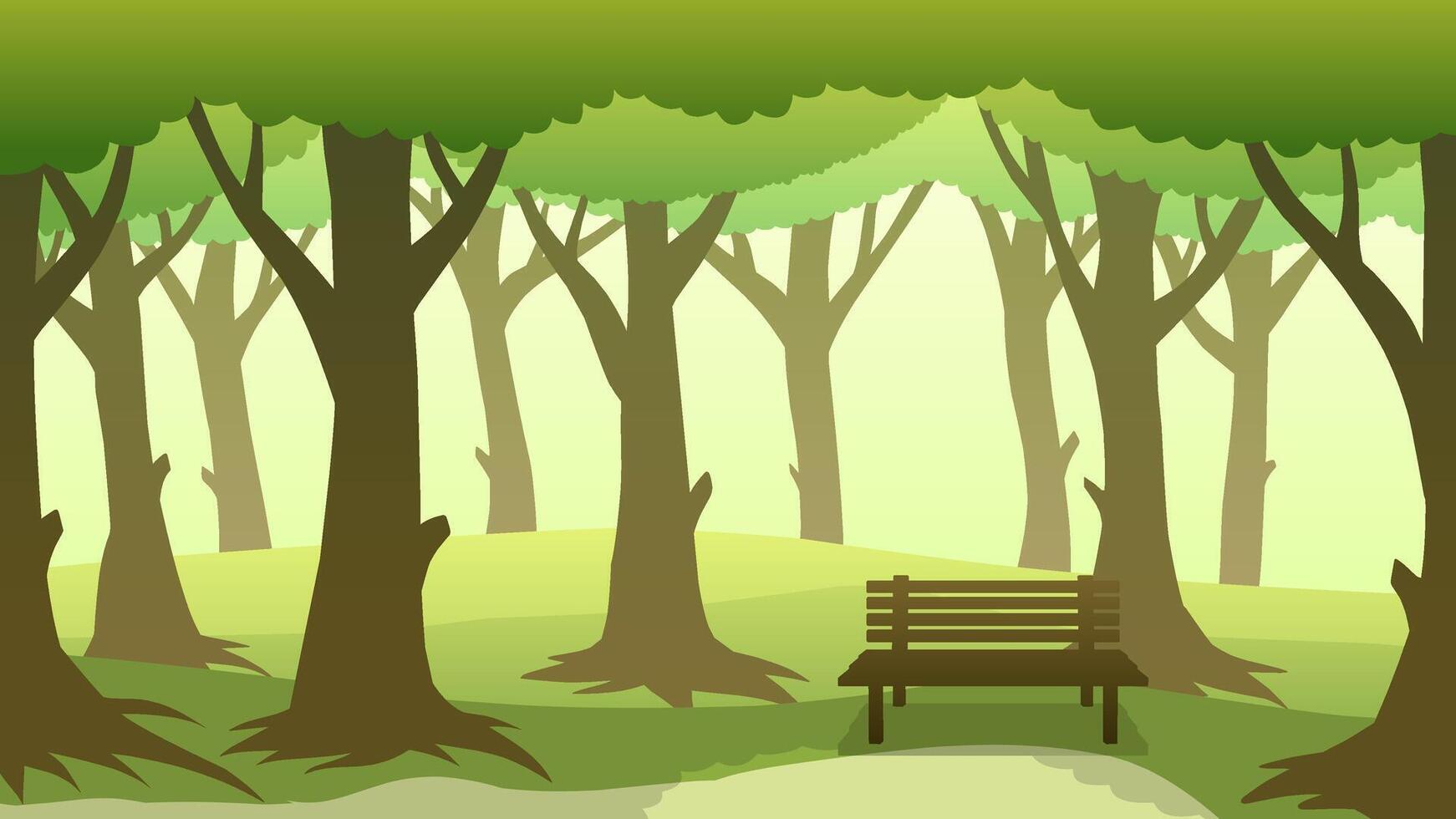 Landscape illustration of forest park with an empty bench vector