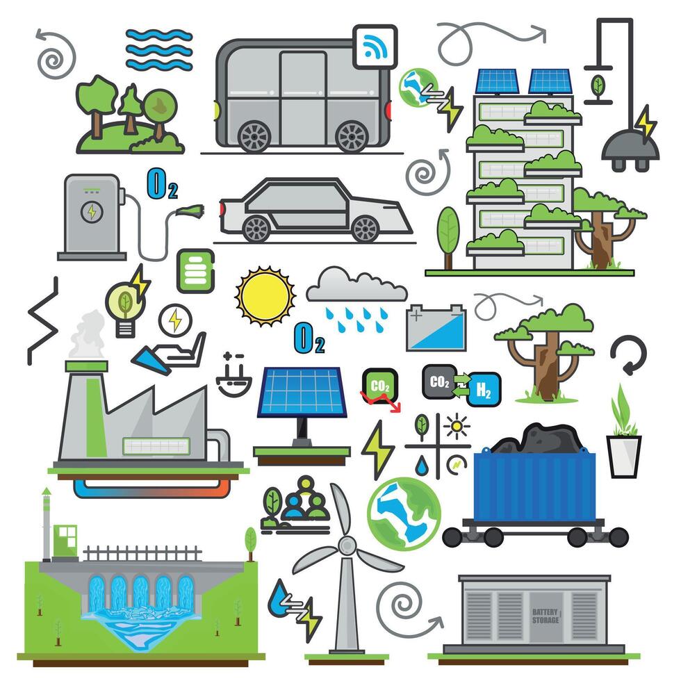 Renewable Energy, Eco Energy element and component collections vector
