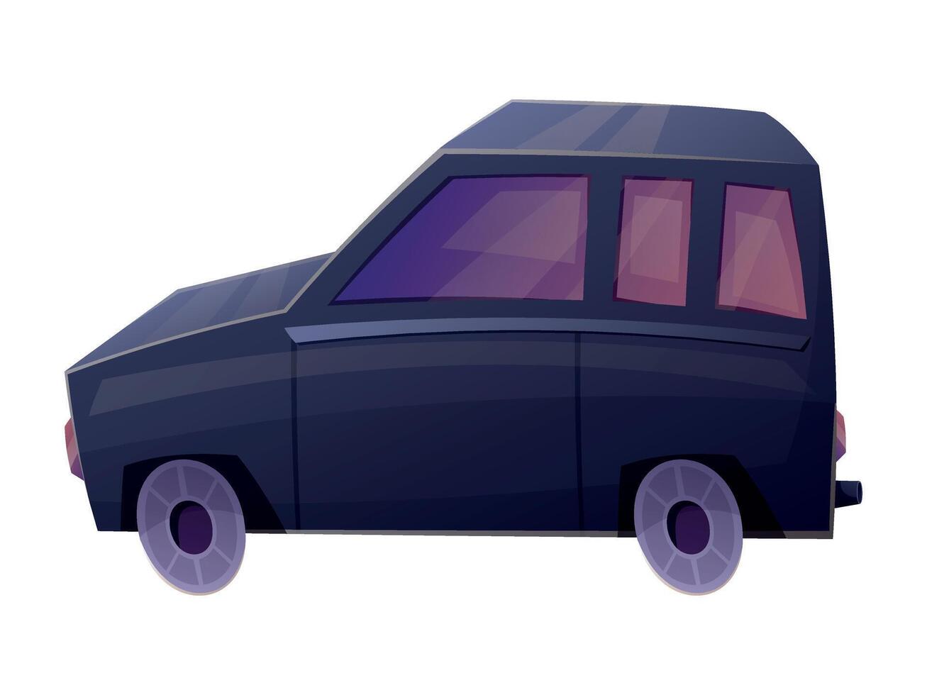 Funny black hatchback car. isolated cartoon children's illustration. vector
